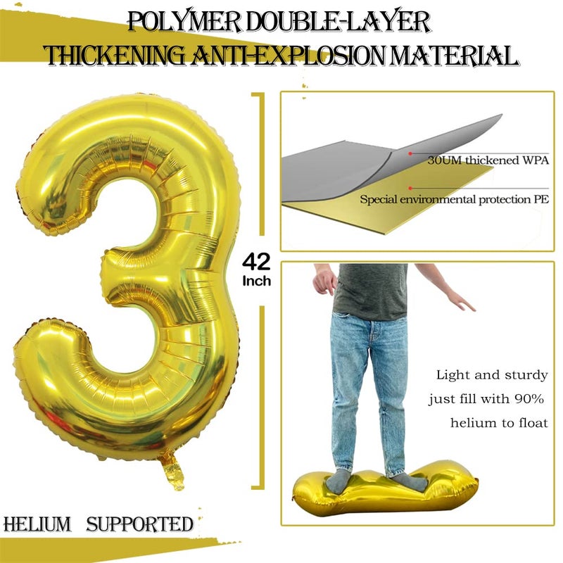 GOER Number 30 Balloons for 30th Birthday Party Decorations,42 Inch Jumbo Foil Helium Balloons for 30th Anniversary (Gold) - Image 2